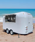 Ready To Roll Fully Equipped Mobile Food Trailer With Custom Kitchen Setup For Concessions Or Coffee Cart turnkey deal on beach.
