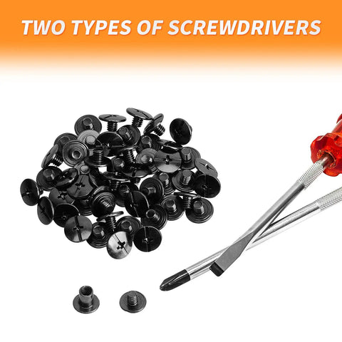 Fifty Pack Of Slick Black Chicago Binding Screws M4x4mm Slotted Ends Copper Plated Hardware with screwdrivers for crafts.
