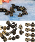 30 Pack Brass Book Rivets With Knurling Flat Leather Binding Buttons For DIY Leather Craft 9.5 By 4 Millimeter Nails And 4 Millimeter Screws Bronze Finish displayed