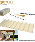 7' x 12' Retractable Wave Sun Shade Sail For Patio Porch Garden Backyard Beige Durable