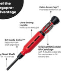 Tamperproof Security Screwdriver Set With Multi Bit Kit One Quarter Inch Hex Shaft Hex Pin Spanner Pin And Torx Pin Compact Pro Grade Security Bit Set With Palm Saver Cap And EZ Guide Collar, red handle