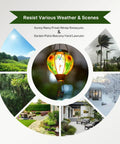 Hot Air Balloon Solar Lantern For Outdoor Use, Dragonfly Inspired Glass Hanging Light for all weather patio and garden decor