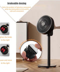 Black stand fan with brakeable design in living room, close-up of 4 Pack Self Adhesive Caster Wheels For Appliances And Furniture With Brake Mini 360 Degree Swivel Silent Rollers Heavy Duty Universal Wheels For Coffee Makers Refrigerators Ovens And More Easy Tool Free Installation.