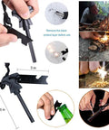 Close-up of 13 In 1 Emergency Survival Kit For Outdoor Adventures, showing fire starter in use among other survival tools.