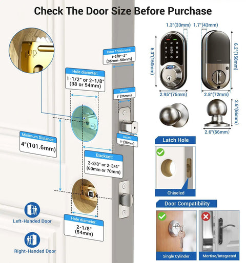Top Shelf Fingerprint Smart Deadbolt Paired With Two Smooth Passage Knobs Offering No Fuss App Controlled Keyless Entry Security Solid Satin Nickel Hardware For Front Doors