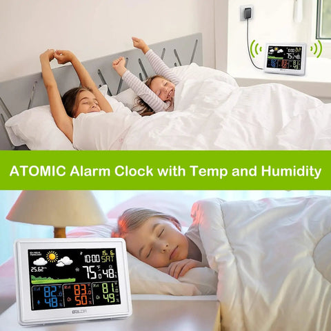 Wireless Weather Station With Three Sensors, Color Display Digital Atomic Clocks, Indoor Outdoor Temp And Humidity in bedroom