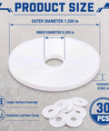 30 Piece Backyard Boss Nylon Flat Washers 1 1/4 Outer Diameter By 1 16 Inch Thick White Bulk Pack product size diagram