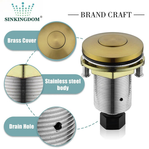 Garbage Disposal Sink Top Air Switch Kit With Champagne Gold Brass Button Stainless Steel Button Option Durable Finish