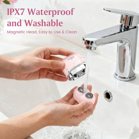 Woman washing Painless Facial Hair Removal For Women Electric Shaver With Smart Sensor under tap, IPX7 waterproof