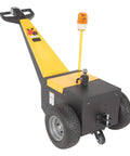 Heavy Duty Electric Powered Tugger With 5k Capacity Is Total Gas For Moving Heavy Trailers And Carts At Airports showing handle and wheels.