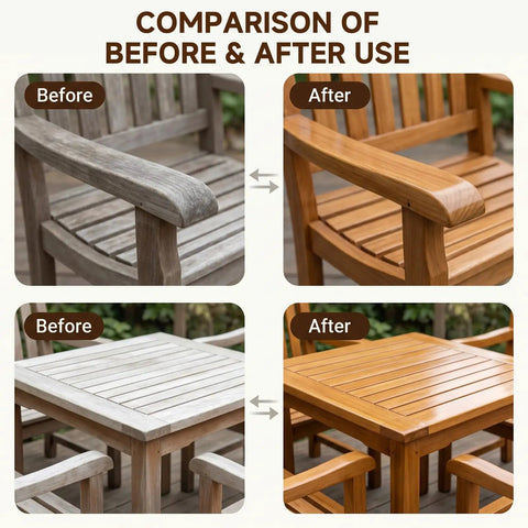 Hassle Free Smooth As Butter Water Based Wood Stain And Sealer In One used on furniture showing before and after results.
