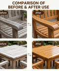 Before and after comparison of outdoor furniture using Hustle Free Water Based Wood Stain And Sealer In One Easy Apply Fast Dry Non Toxic Low Odor Transparent Finish For Indoor Outdoor Furniture That Just Hits Different.