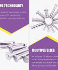 304 Stainless Steel Clevis Pin Set Kit, 64 Pieces, M3 M4 M5, 12 Pin Types Including Flat Head With Hole, T Shape And Round Pins