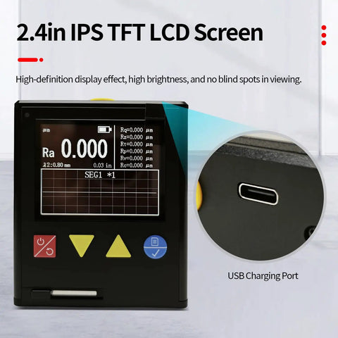 Portable Surface Roughness Tester With Top Notch Precision Handheld Roughness Gauge For Metal And Non Metal Surfaces Measures Ra Rz Rq Rt Rp Rv Rc Across 7 Parameters In Real World Production Settings, 2.4in LCD and USB port