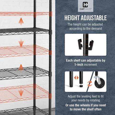 Top Shelf Heavy Duty 5 Tier Wire Shelving Rack With Smooth Rolling Wheels And Quick Adjust Leveling Feet For Tough Kitchen Or Shop Setup Game Changer