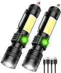 Two Beast Bright LED Flashlight With Magnetic Tail COB Sidelight Zoomable Beam Waterproof 4 Modes Tactical Outdoor Light with USB cables.