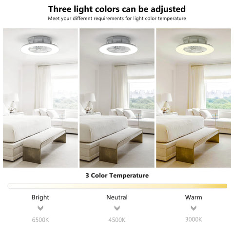 Bladeless Ceiling Fan With Light And Remote Control 22 Inch Low Profile Modern Enclosed Indoor Fan With Multi Speed 3 Color Temperatures