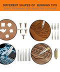 Different shapes of burning tips from 110 Piece Wood Burning Kit With Pro Wood Burning Pen, Adjustable Temperature From 200 To 420 C