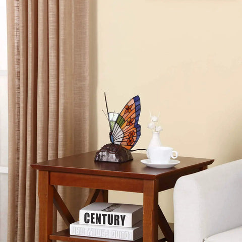 Butterfly Tiffany Style Stained Glass Accent Table Lamp Night Light For Living Room And Bedside Decor 10 Inch Tall With E12 LED
