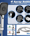 Ultimate Dual Shower Head System With 12 Inch Rectangle Rain Shower Head And Handheld Sprayer 4 settings display