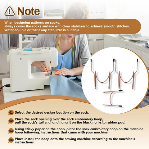 Sock Hoop Embroidery Hoop For Embroidery Machines, Hoop Aid For Adult And Kids Socks, woman using sewing machine with hoop inserts