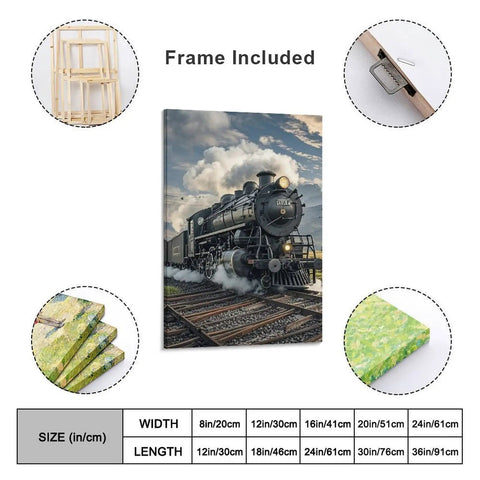 Steam Locomotive Train Canvas Wall Art Ready To Hang Framed Picture For Living Room Bedroom And Office Modern Decor Premium Canvas Print