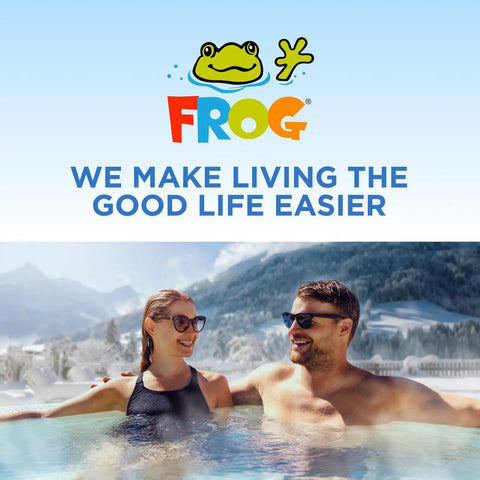 Couple enjoying a hot tub in a scenic outdoor setting, promoting Premium Water Test Strips For Hot Tubs And Swim Spas.