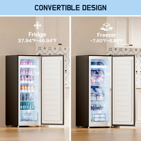 Massive Seven Point Zero Cubic Foot Upright Deep Freezer Heavy Duty Stand Up Cold Storage showcasing fridge and freezer settings.