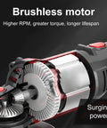 21V Brushless Cordless Angle Grinder With 3 Speed Settings And 180 Degree Swivel Head cutaway view of brushless motor for power efficiency
