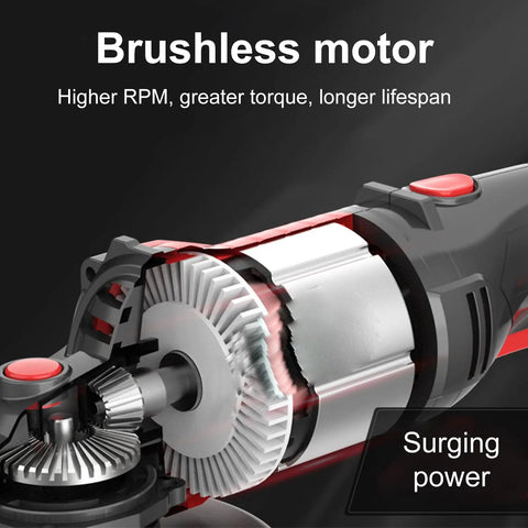 21V Brushless Cordless Angle Grinder With 3 Speed Settings And 180 Degree Swivel Head cutaway view of brushless motor for power efficiency
