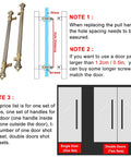 Vintage Courtyard Wooden Door Push Pull Bar Handle In Brushed Stainless Steel, Heavy Duty Door Hardware For Sliding Glass Shower Kitchen Entrance, 120 Cm Long (47.2 In), Waterproof Anti Rust Finish, Ergonomic Edge. Single and double door installation diagram