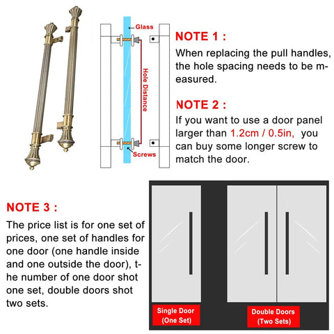 Vintage Courtyard Wooden Door Push Pull Bar Handle In Brushed Stainless Steel, Heavy Duty Door Hardware For Sliding Glass Shower Kitchen Entrance, 120 Cm Long (47.2 In), Waterproof Anti Rust Finish, Ergonomic Edge. Single and double door installation diagram