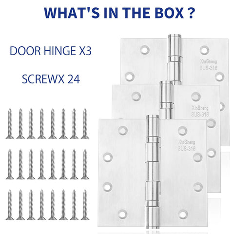 316 Stainless Steel Marine-Grade Door Hinges 4.5x4.5 Inches, Heavy Duty Ball Bearing Exterior Outswing Hinges, Rust Proof, 3 Pack