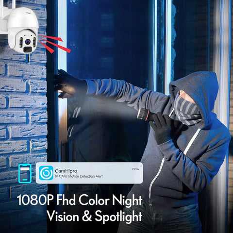 Solar Security Cam Outdoor Pan Tilt PTZ 1080P Color Night Vision With Rechargeable Battery And PIR Radar Dual Detection