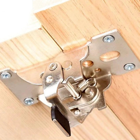 Close-up of Carbon Steel Self Locking Hinges Folding Table Leg Brackets With 180 Degree Lock Design and Electroplated Finish