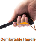 Hand holding Cast Iron Grill Grid Lifter, 8 Inch Long Universal Barbecue Grate Lifter For Charcoal And Gas Grills with leather lanyard
