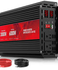 3000 Watt Power Inverter Converts 12V DC To 110V AC Delivering 6000W Peak Juice with dual output sockets and cables.