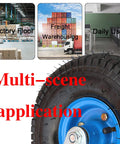 Heavy Duty Swivel Plate Casters With Thick Rubber Tires And Reliable Side Lock Brakes 4 Pack showcased in factory, warehouse, and daily use.