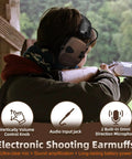 Person wearing Electronic Shooting Ear Protection With 4X Sound Amplification, 2 Pack Slim Active Noise Reduction Earmuffs while shooting a rifle.