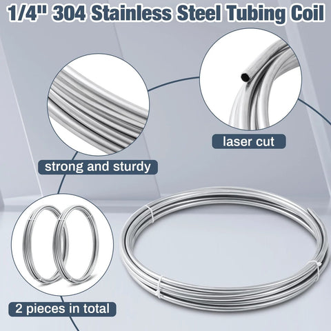 1/4 in x 50 ft 304 stainless steel tubing coil, two pieces in the bundle