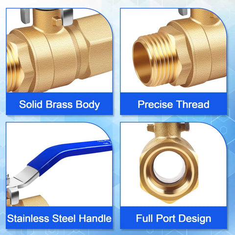 Two Pack Three Quarter Inch Brass Ball Valves With Female NPT To Male NPT Threads Beefy Forged Brass Shut Off Valves Full Port