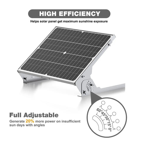 Adjustable Solar Panel Tilt Mount featuring stainless steel brackets at optimal angle for 20W to 30W panels, high efficiency.