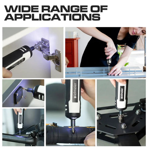 Rechargeable Cordless Electric Screwdriver Kit With 44 Accessories and Flex Shaft LED Light 5 Nm Torque in various uses