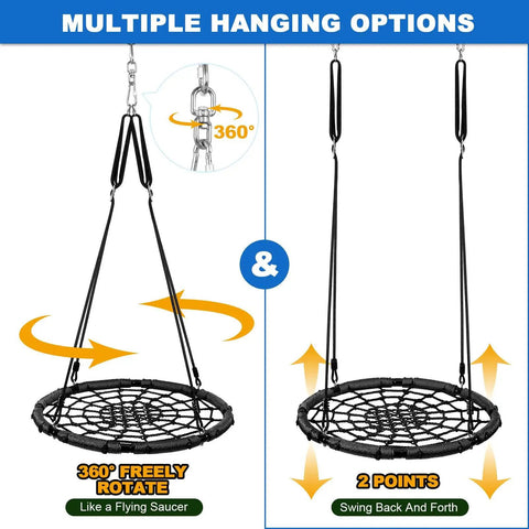 Spider Web Tree Swing for Kids and Adults, outdoor saucer net round swing with steel frame and turnbuckle, multiple hanging options
