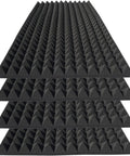 High Density Pyramid Acoustic Foam Panels 4 Pack 48 X 24 X 2 Inch displayed in layers, black flame retardant studio foam.