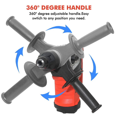 Beast Mode Heavy Duty Rotary Hammer Drill With Vibration Control And Safety Clutch, 13 Amp SDS Plus Demolition Hammer For Concrete, Includes 3 Drill Bits And Flat And Point Chisels, 1-1/4 Inch Capacity