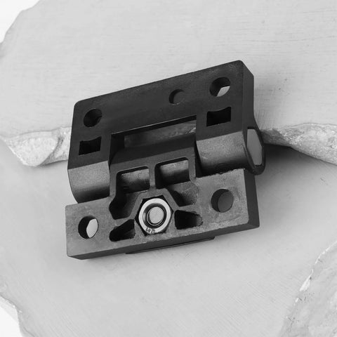 Close-up of Four Pack 36x42mm Black Plastic Adjustable Torque Hinges For Wardrobe Cabinets Doors And Wooden Storage Boxes