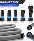 Expandable Vacuum Hose Kit Pro Grade For Home And Shop Dust Collection showing hose with adapters and dimensions