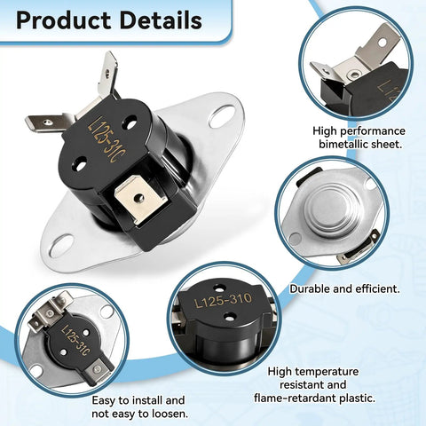 Dryer Thermostat Limit Switch Replacement 501993 60T11 L125-31C black durable part with installation features