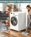 Woman cleaning floor around washer on Heavy Duty Appliance Rollers With Extendable Sliders Swivel Wheels Anti Slip Feet For Moving Washers Dryers Furniture Refrigerators Base Stand Lever Tool Easy Mobility.